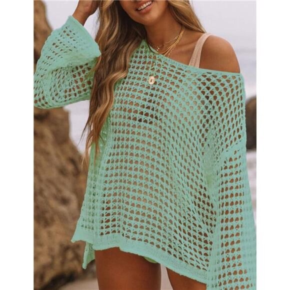 Crochet Cover Ups Sexy Hollow Out Light Green - Picture 1 of 4